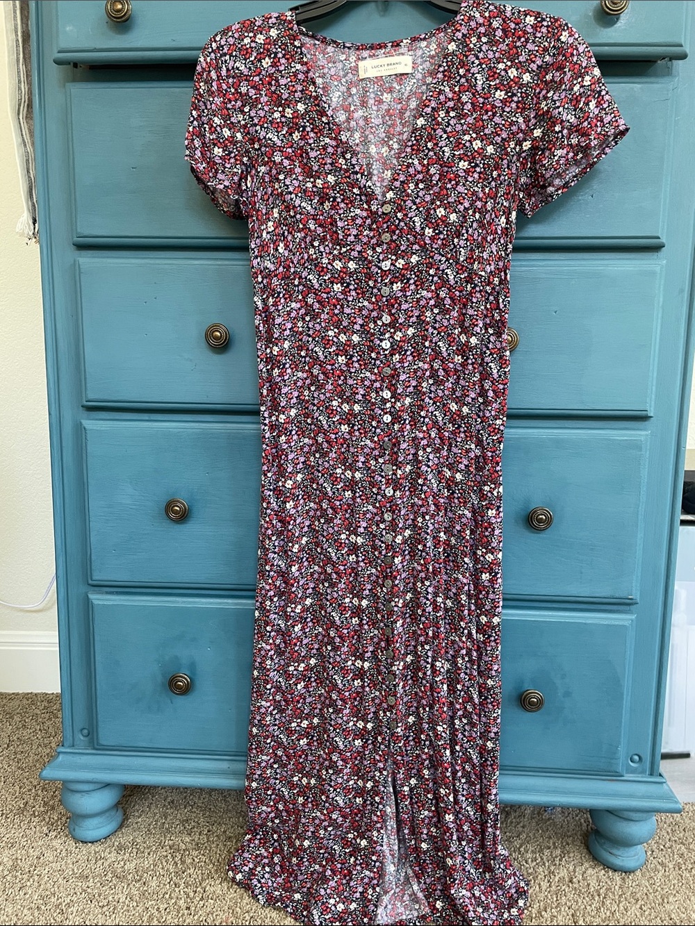 Lucky Brand Red Floral Midi Dress